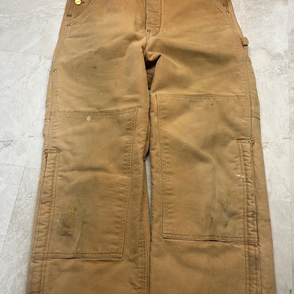 Carhartt Overalls Brown Men 28x27 Vintage 90s Quilt Lined Double Knee R02 BRN - Picture 3 of 9